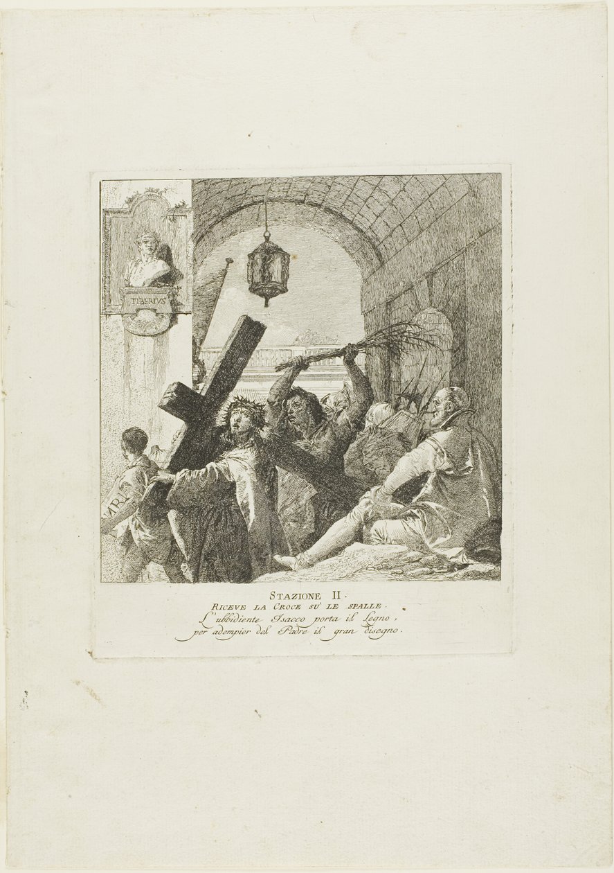 Kristus tar emot korset, plansch två från Korsvägsstationen av Giovanni Domenico Tiepolo