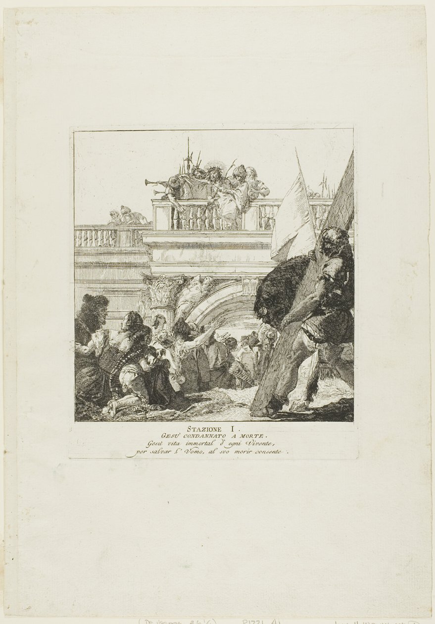 Kristus är dömd till döden, plansch 1 från Korsvägsstationen av Giovanni Domenico Tiepolo