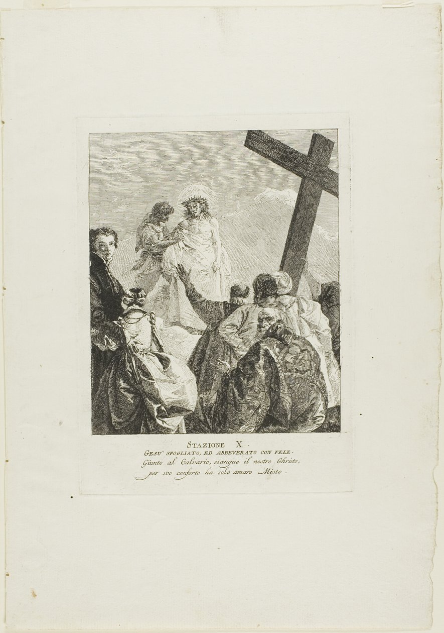 Kristus blir avklädd sina kläder, plansch tio från Korsvägsstationen av Giovanni Domenico Tiepolo
