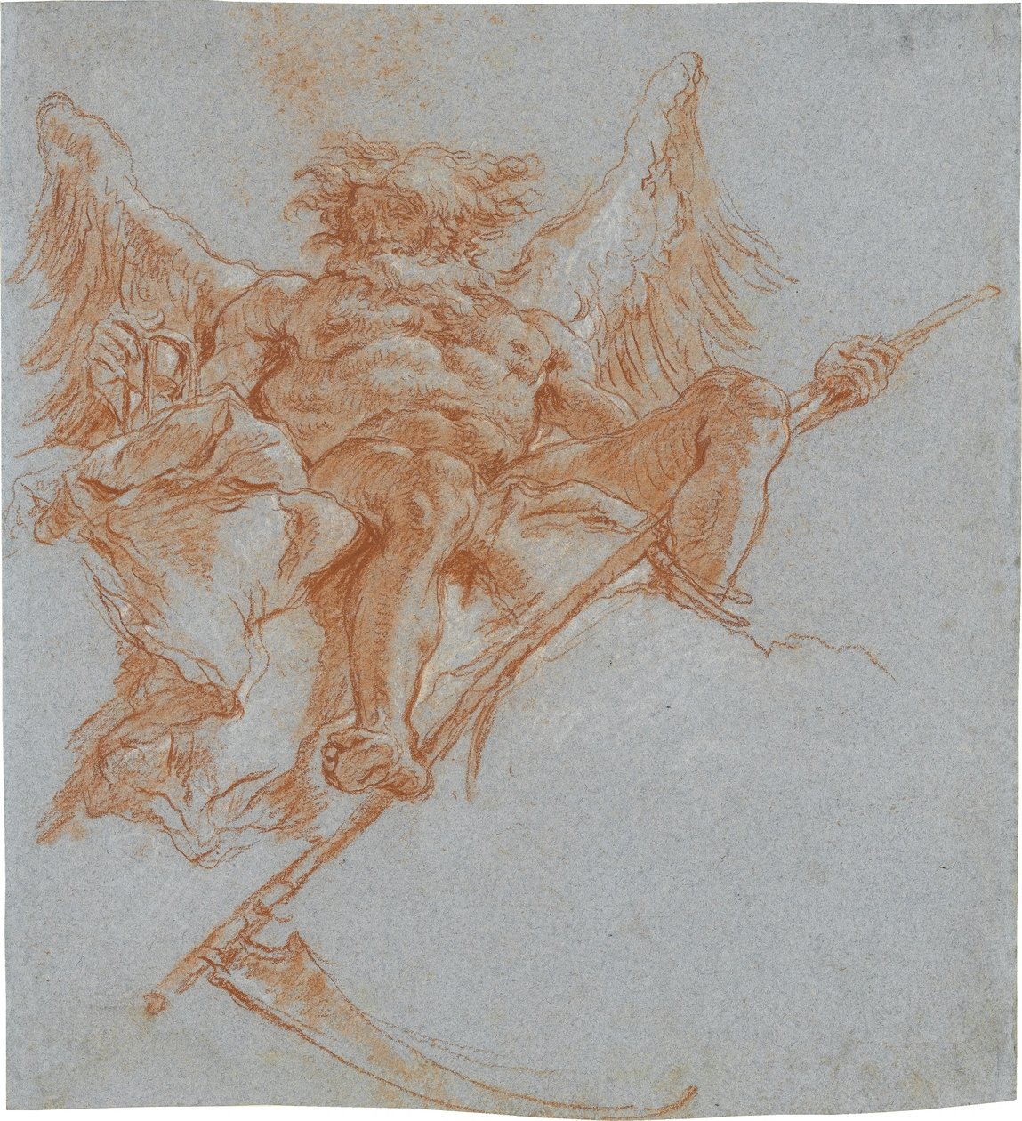 Chronos på moln; verso: draperistudie av Giovanni Domenico Tiepolo