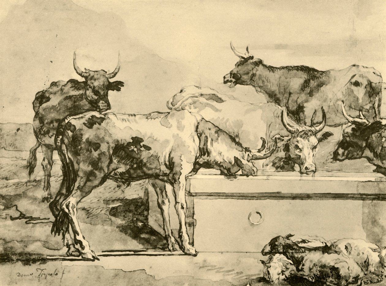Kor vattnade, mitten av slutet av 1700-talet, 1928 av Giovanni Domenico Tiepolo