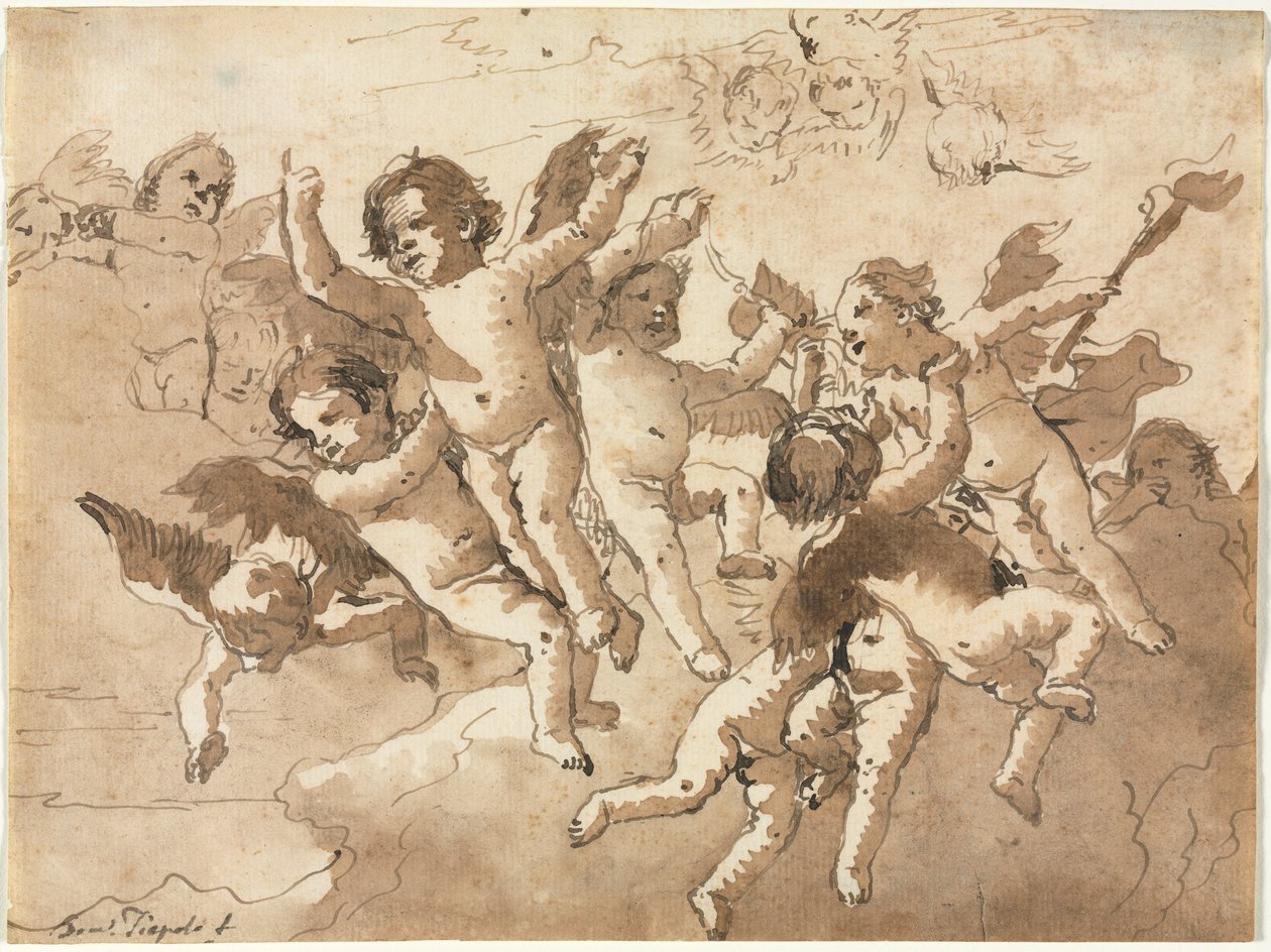 Amor i molnen med åtföljande keruber av Giovanni Domenico Tiepolo