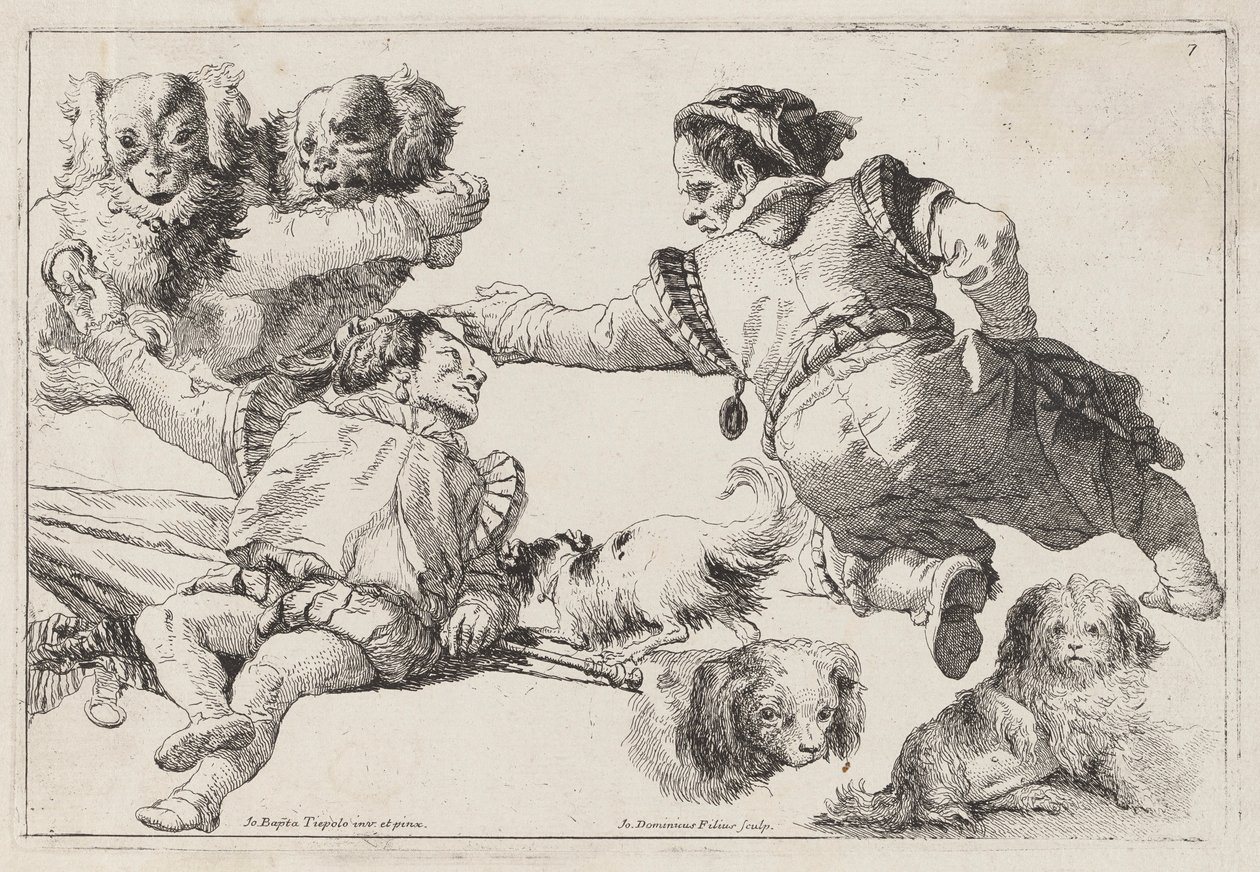 Dvärgar och hundar av Giovanni Domenico Tiepolo