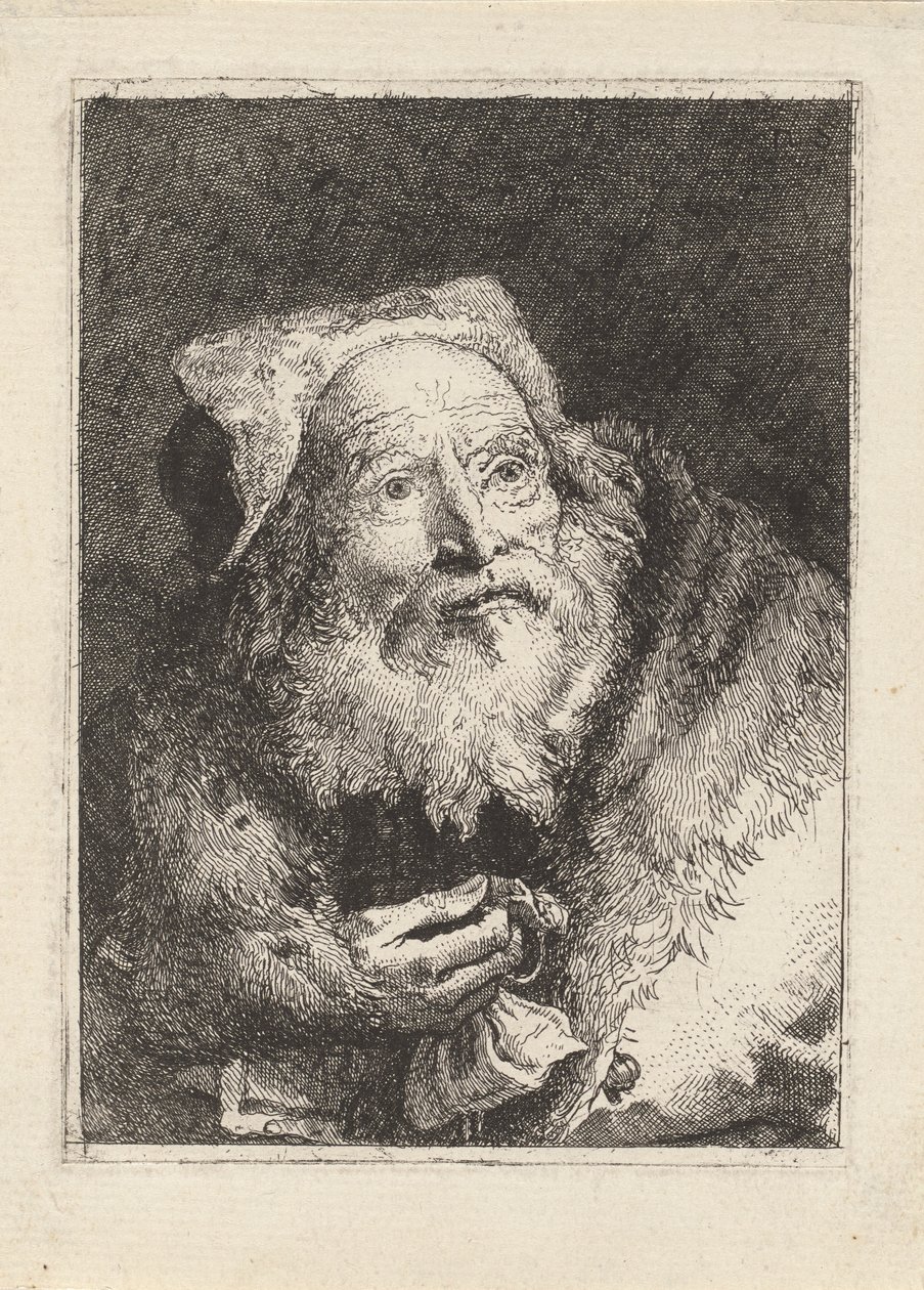 Äldre man med ett armband, från Raccolta di Teste (Samling av huvuden) av Giovanni Domenico Tiepolo