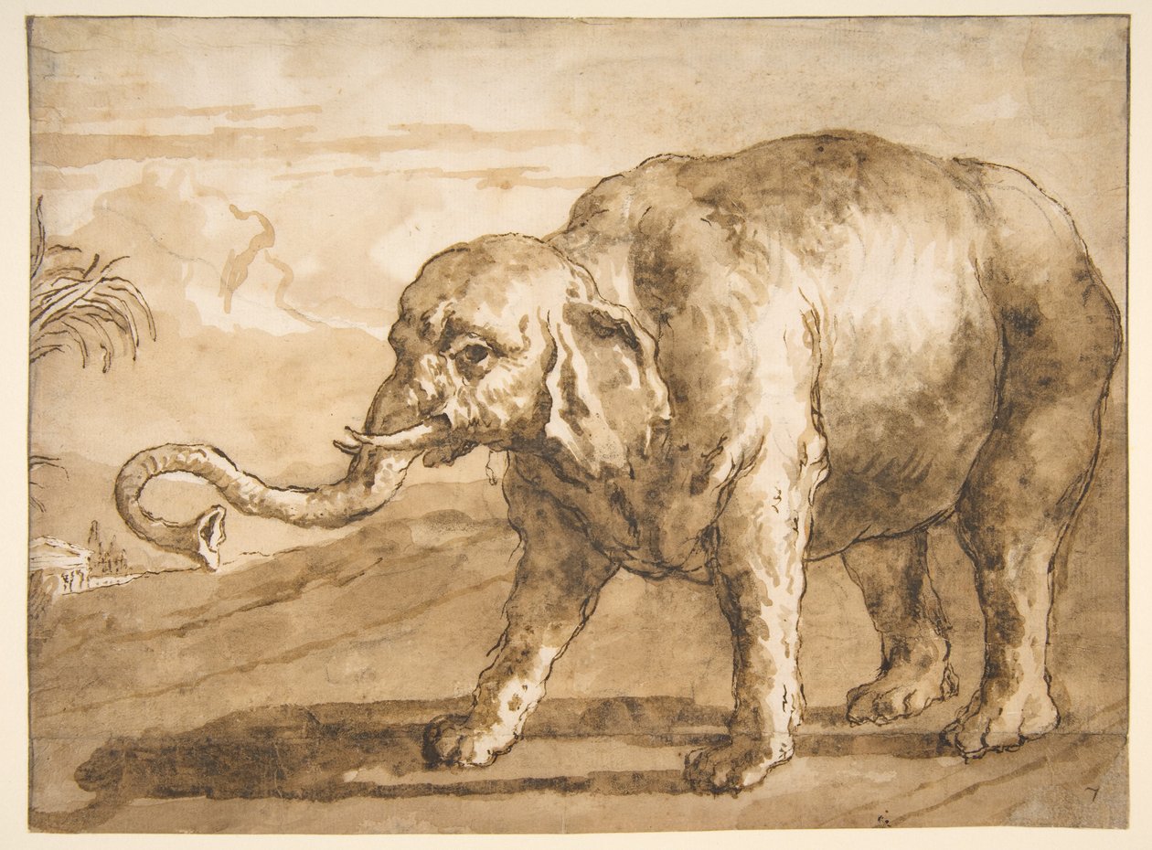 Elefant i ett landskap av Giovanni Domenico Tiepolo