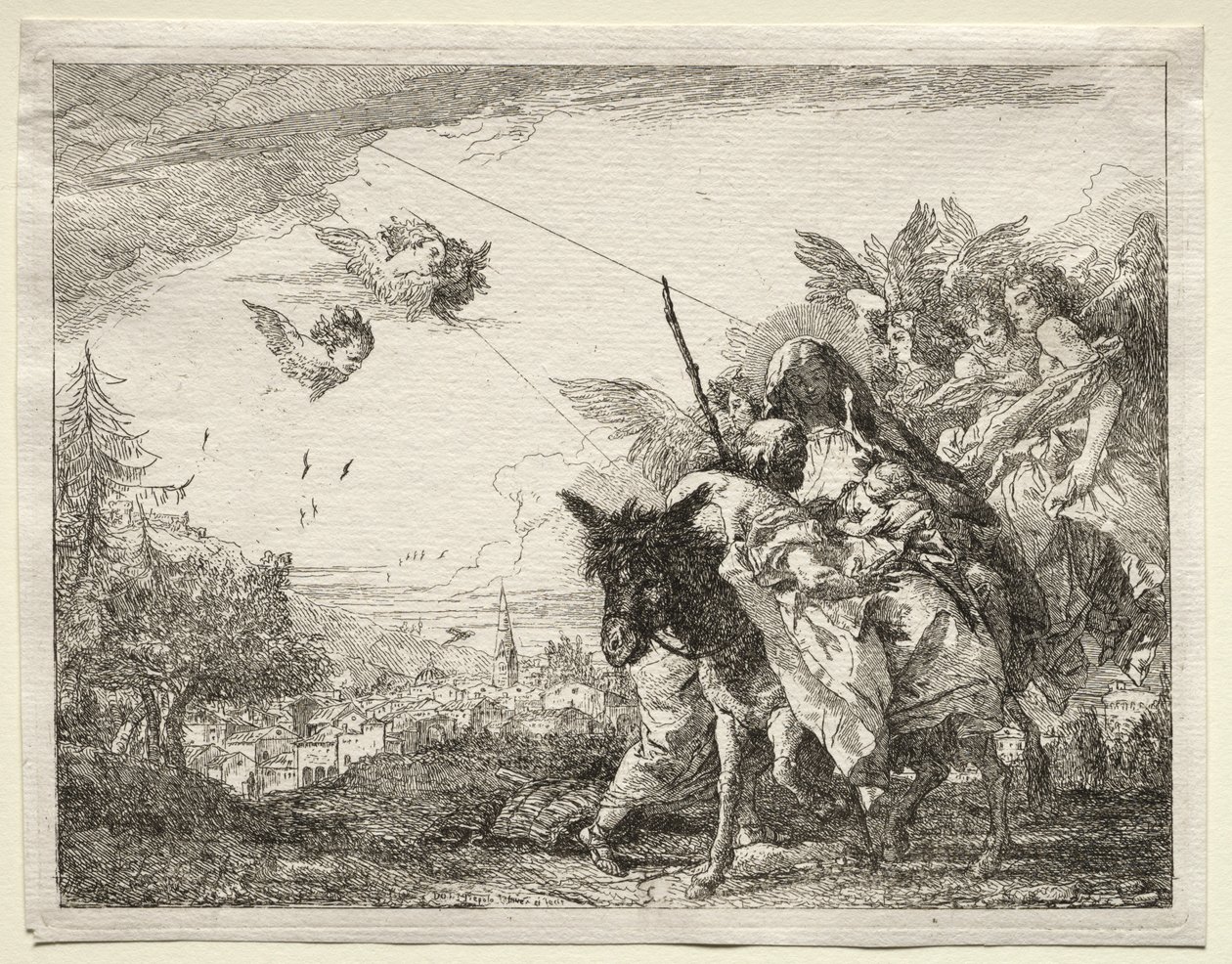 Flyg till Egypten: Joseph pausar för att stirra på spädbarnet Kristus av Giovanni Domenico Tiepolo