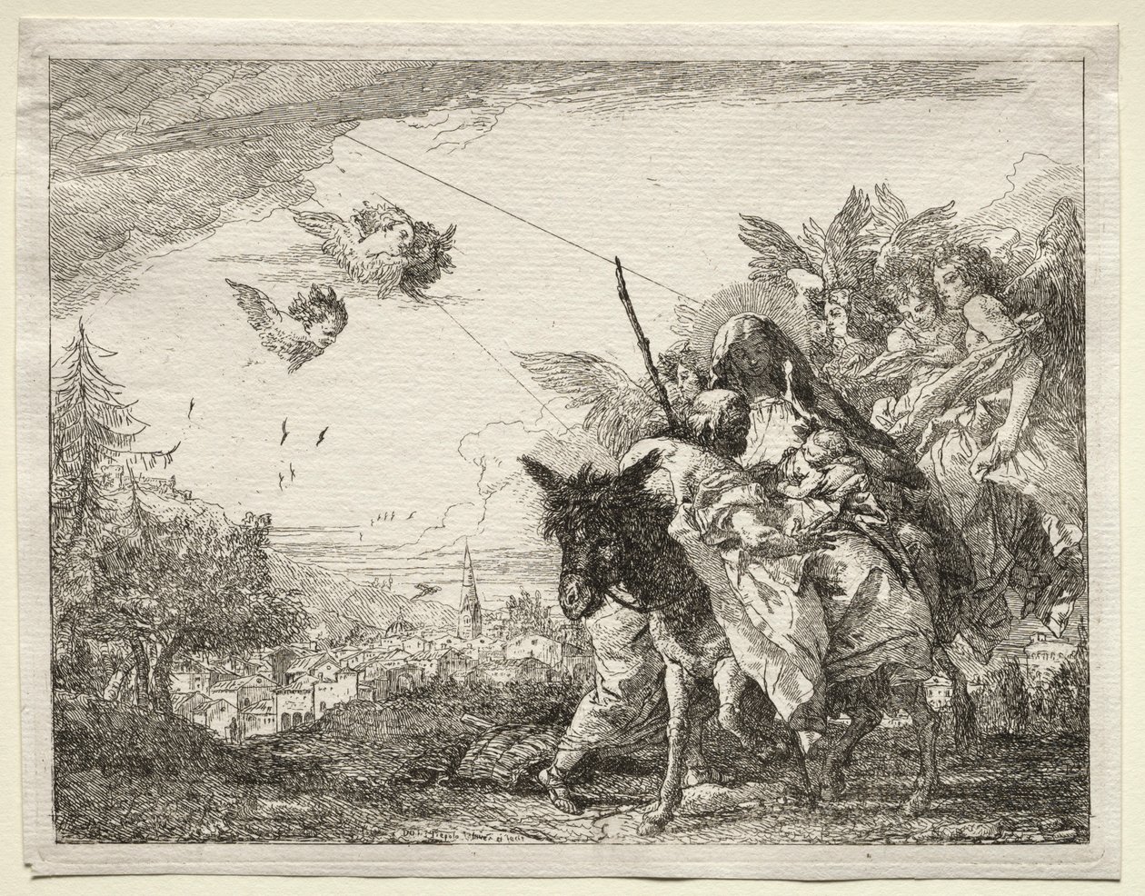 Flyg till Egypten: Joseph pausar för att stirra på spädbarnet Kristus. av Giovanni Domenico Tiepolo