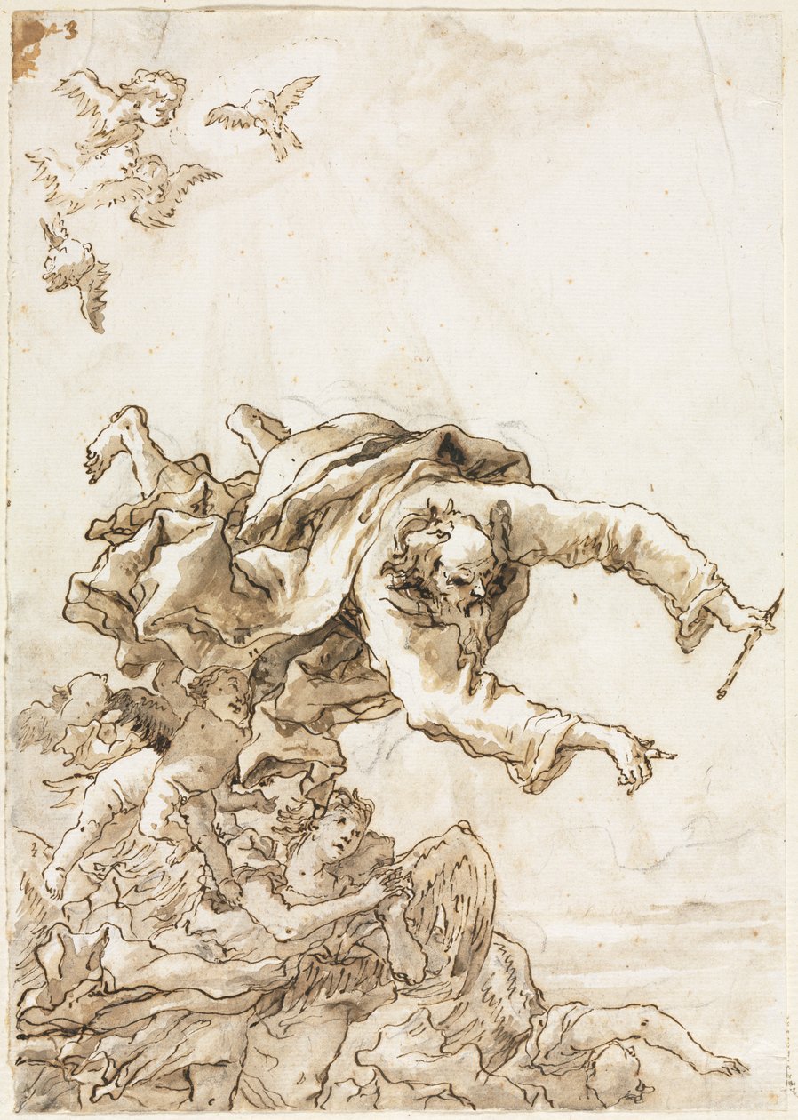 Gud Fadern med änglar och keruber, 1758 eller senare. av Giovanni Domenico Tiepolo