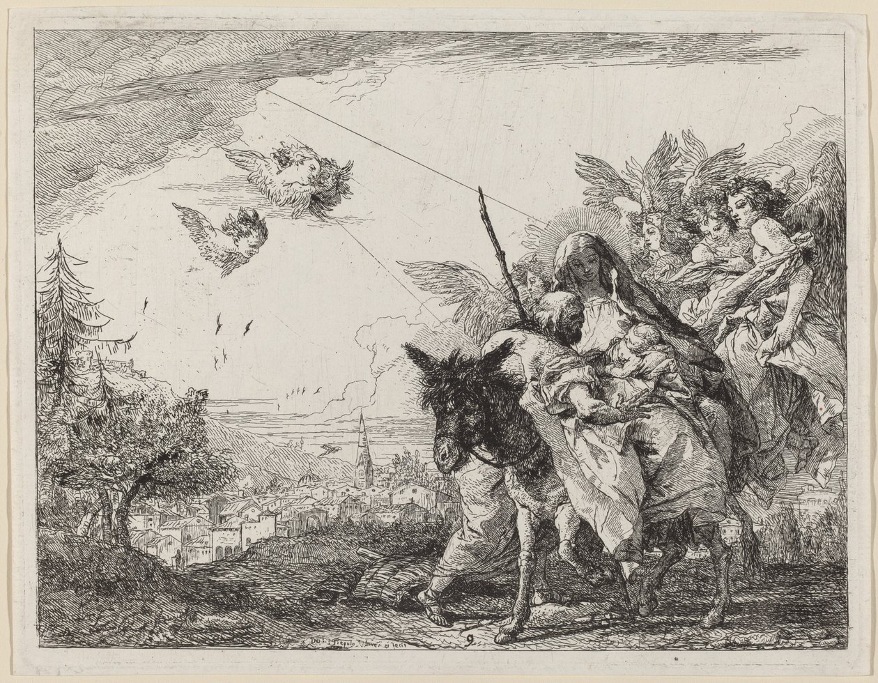 Joseph, stående, avgudar barnet av Giovanni Domenico Tiepolo