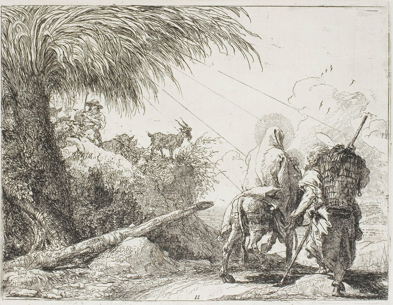 Josef och Maria passerar en herde och hans hjord, tallrik elva från flykten till Egypten av Giovanni Domenico Tiepolo
