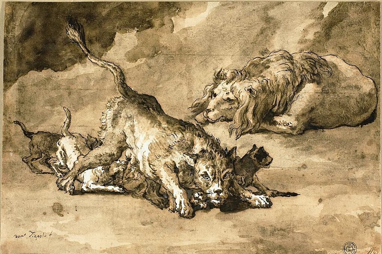 Lejon, lejoninna och lejonungar av Giovanni Domenico Tiepolo