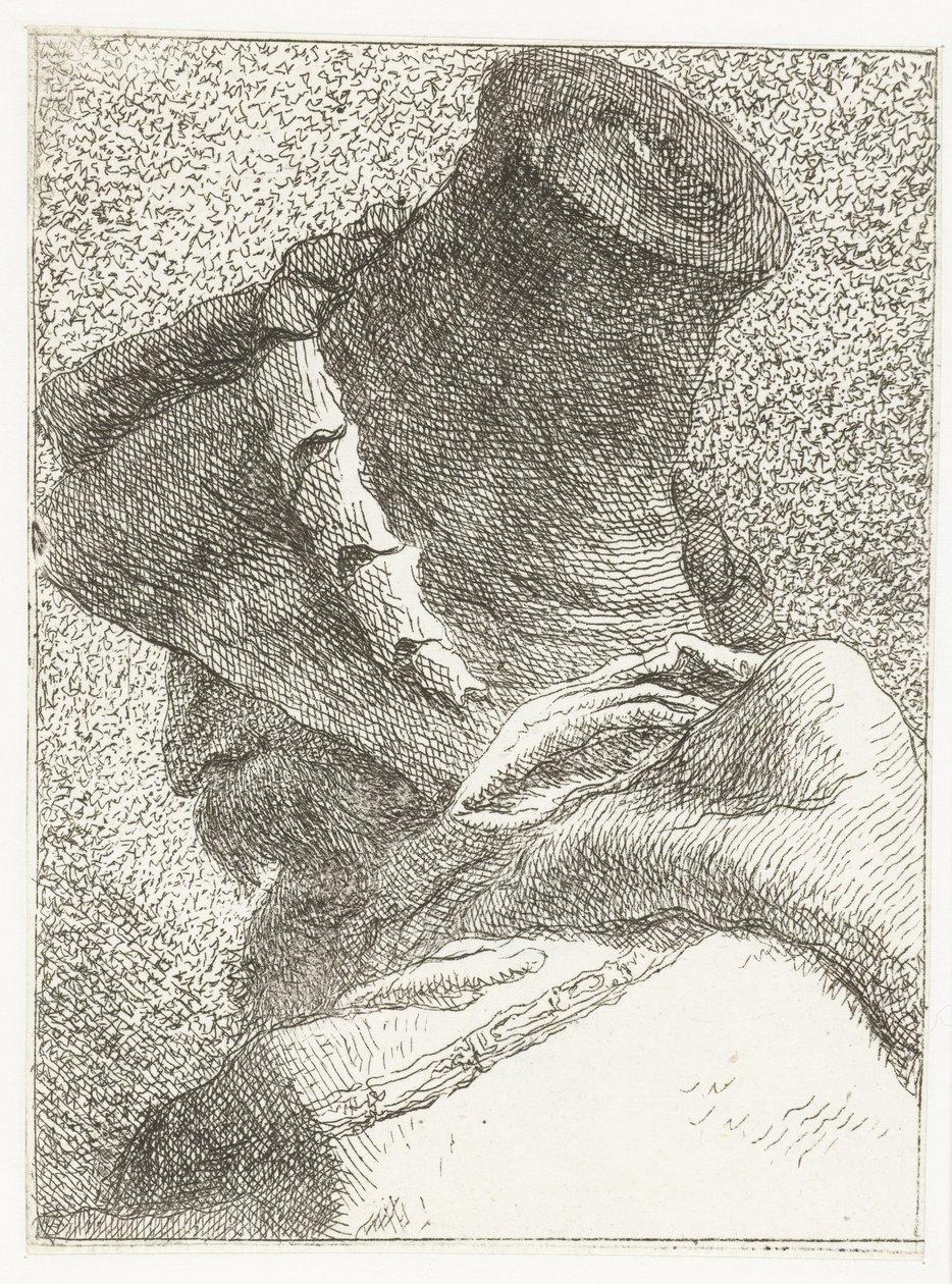 Man med huvudet bortvänt med hatt Samling av huvuden (serietitel) Raccolta di Teste (serietitel) av Giovanni Domenico Tiepolo