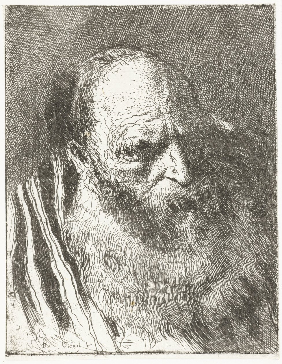 Man med skägg i randig mantel Samling av huvuden (serietitel) Raccolta di Teste (serietitel) av Giovanni Domenico Tiepolo