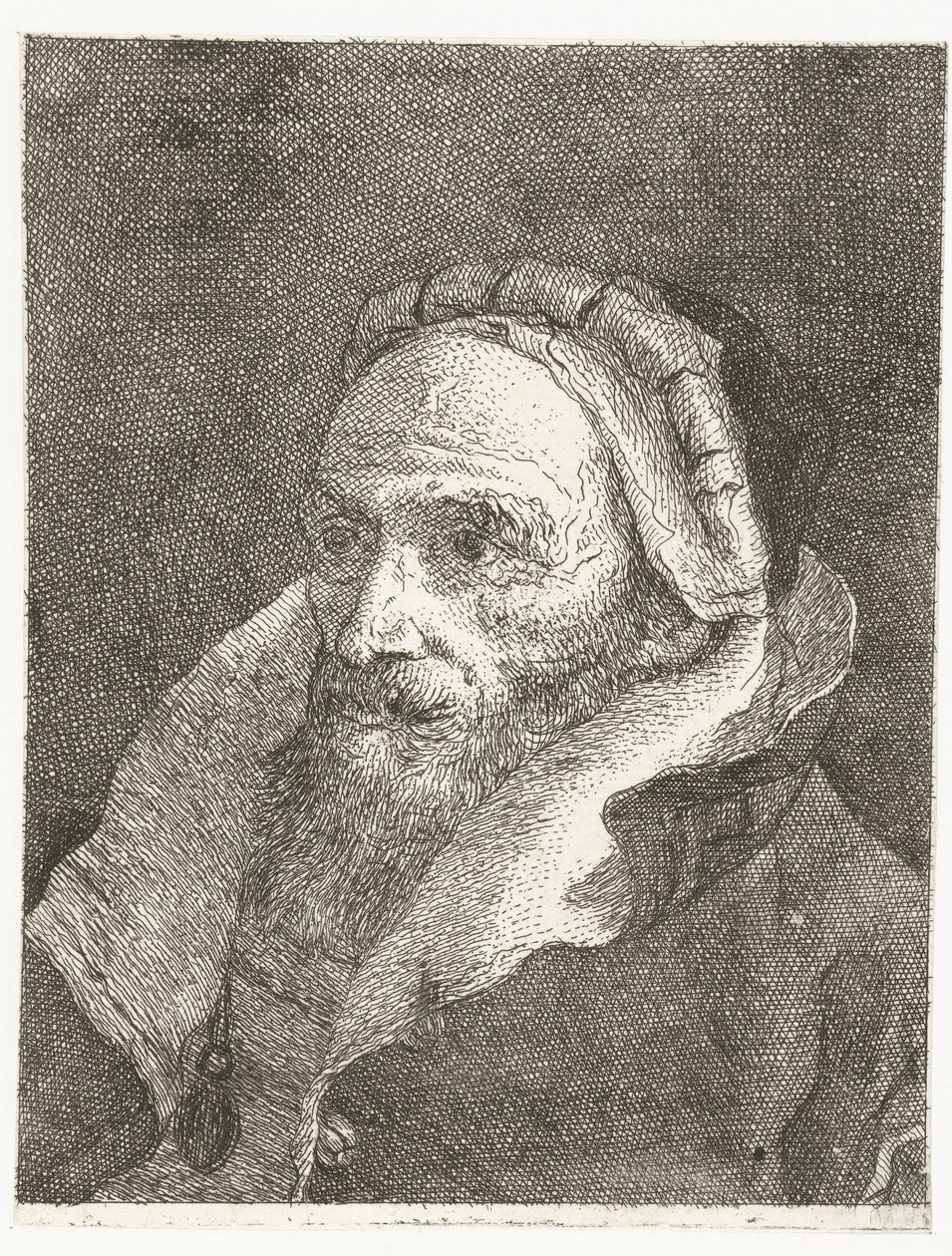 Man med hög vänd krage av mantel Samling av huvuden (serietitel) Raccolta di Teste (serietitel) av Giovanni Domenico Tiepolo