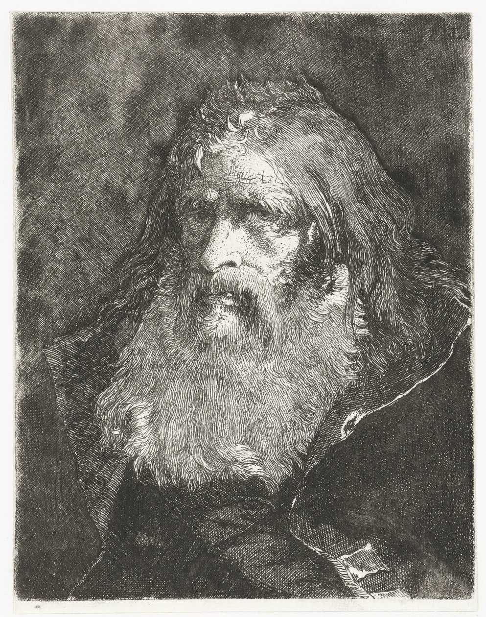Man med långt hår och utan huvudbonader Samling av huvuden (serietitel) Raccolta di Teste (serietitel) av Giovanni Domenico Tiepolo