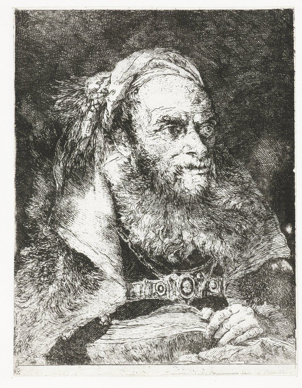 Man med öppen bok Samling av huvuden (serietitel) Raccolta di Teste (serietitel) av Giovanni Domenico Tiepolo