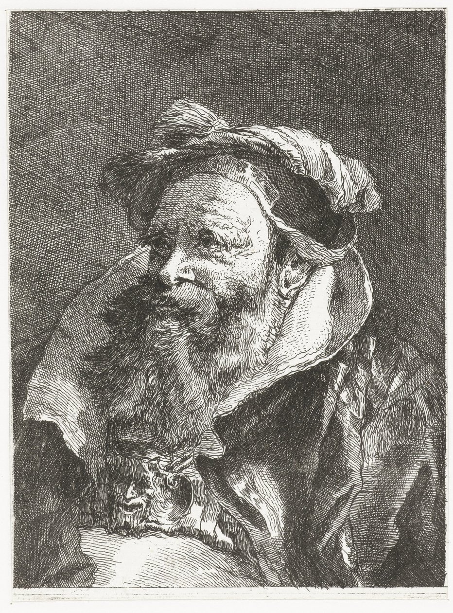 Man med satyrhuvud på spännet Samling av huvuden (serietitel) Raccolta di Teste (serietitel) av Giovanni Domenico Tiepolo