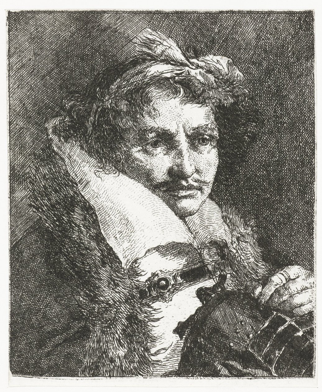 Man med mustasch och hjälm Samling av huvuden (serietitel) Raccolta di Teste (serietitel) av Giovanni Domenico Tiepolo