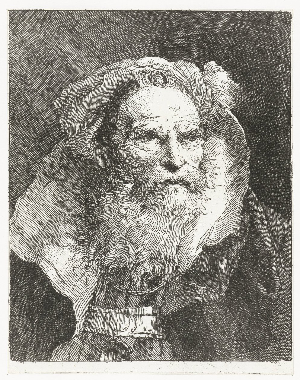 Man med turban och hög ståkrage Samling av huvuden (serietitel) Raccolta di Teste (serietitel) av Giovanni Domenico Tiepolo