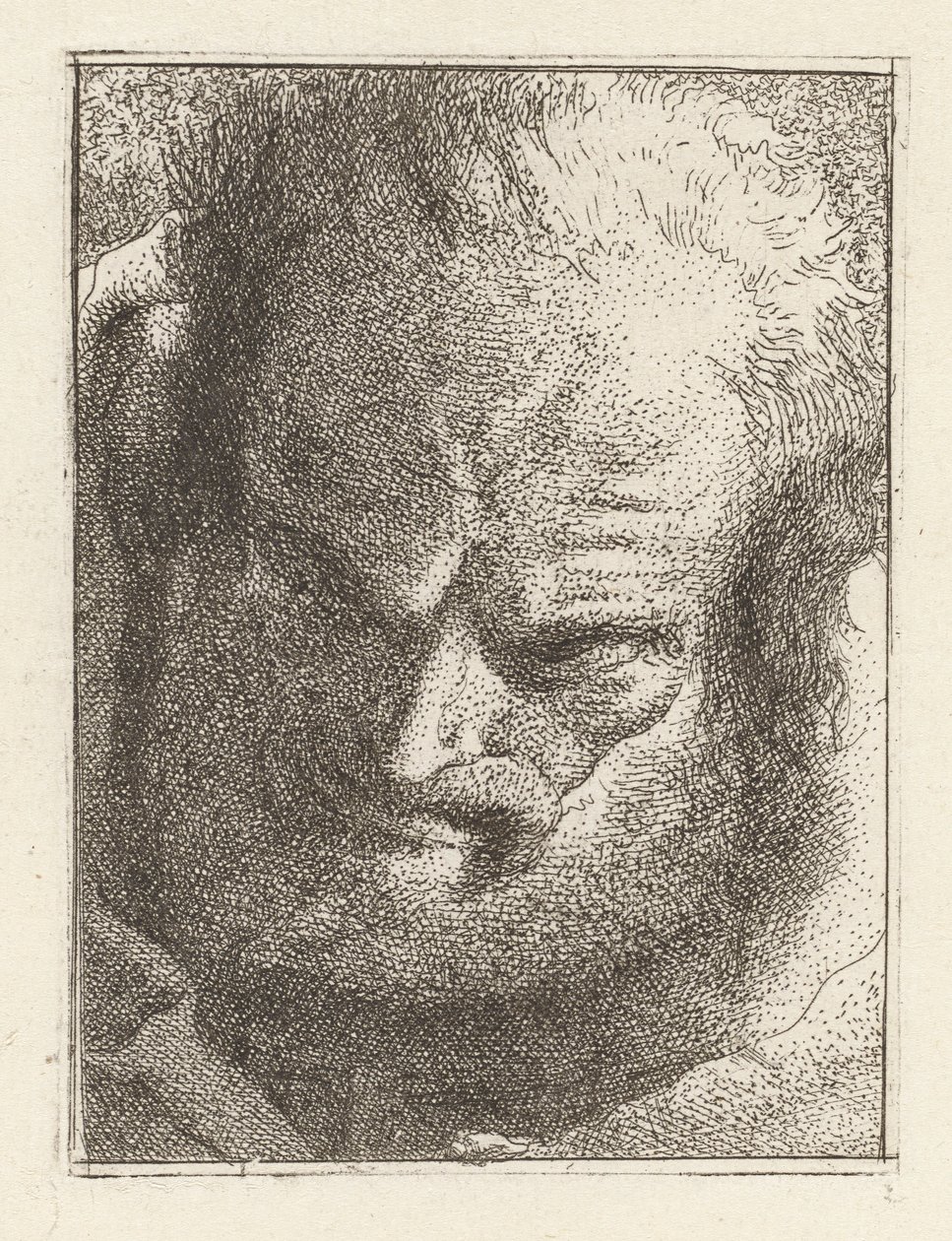 Gammal man tittar nedåt, från Raccolta di Teste (Samling av huvuden) av Giovanni Domenico Tiepolo