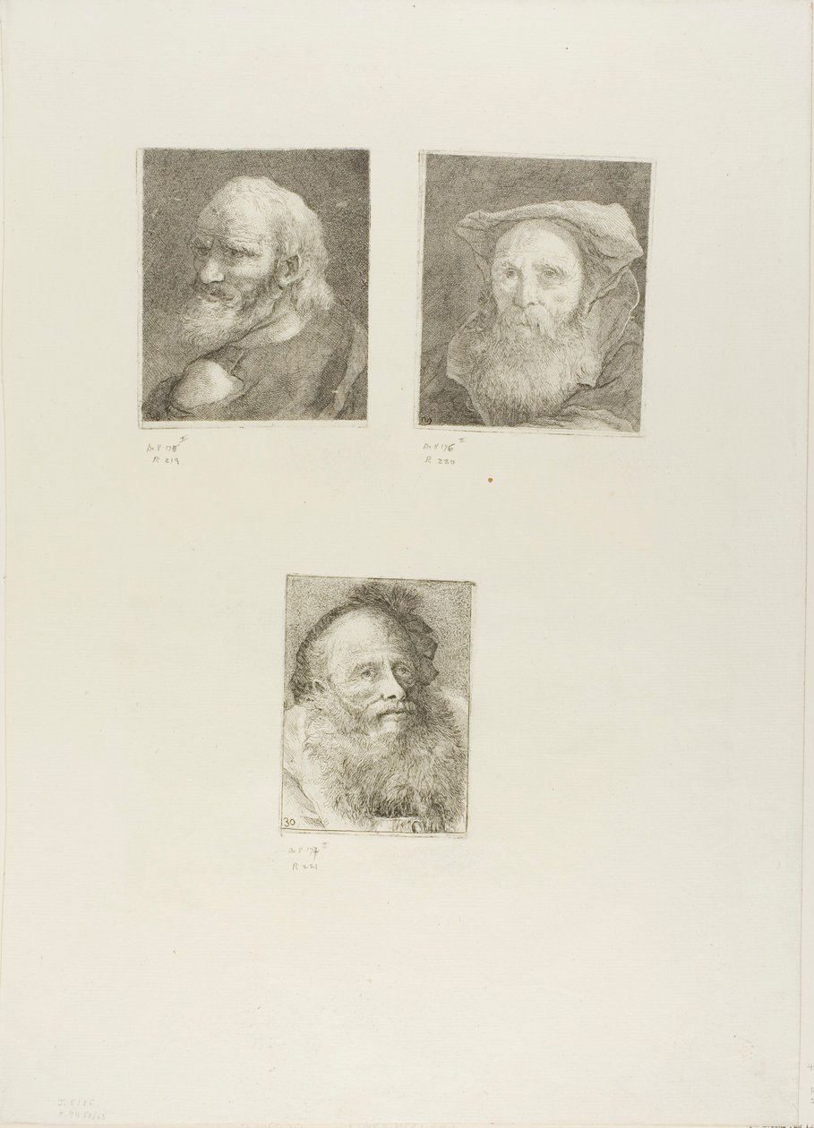 Gammal man med skägg, skäggig gammal man med hatt, gammal man med dekorativ mössa av Giovanni Domenico Tiepolo