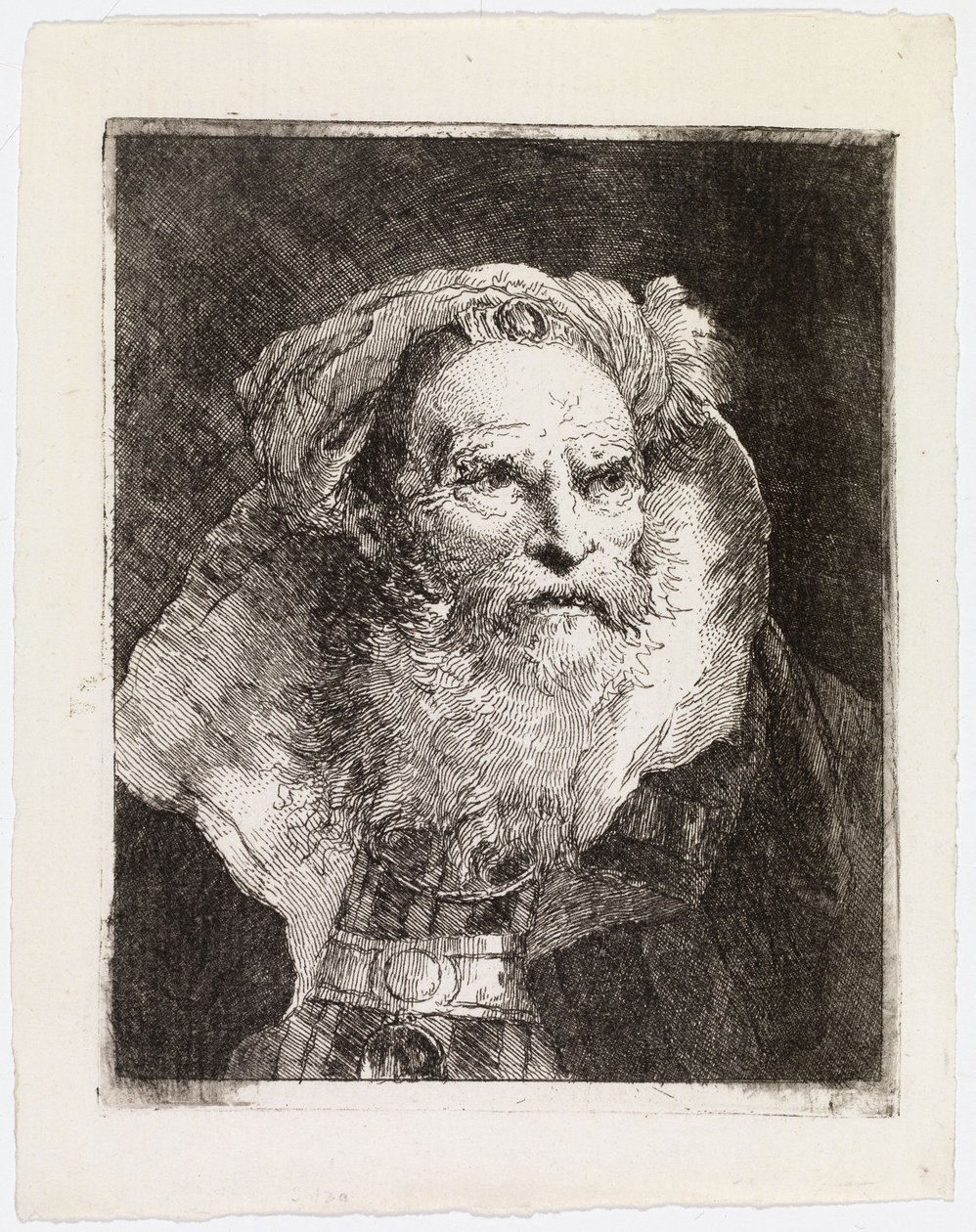 Gammal man med turban, vänd åt höger av Giovanni Domenico Tiepolo