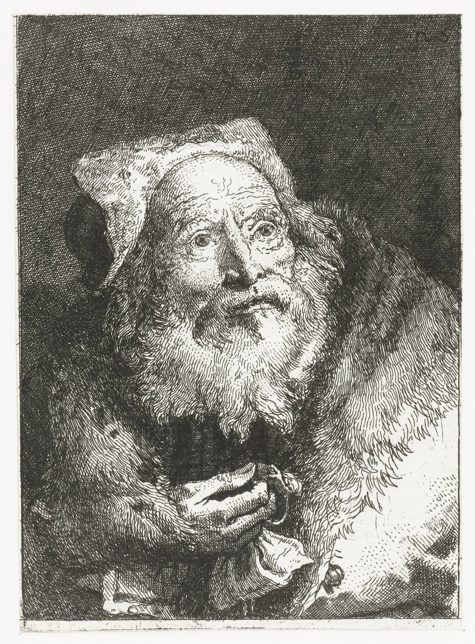 Gammal man med armband i handen Samling av huvuden (serietitel) Raccolta di Teste (serietitel) av Giovanni Domenico Tiepolo