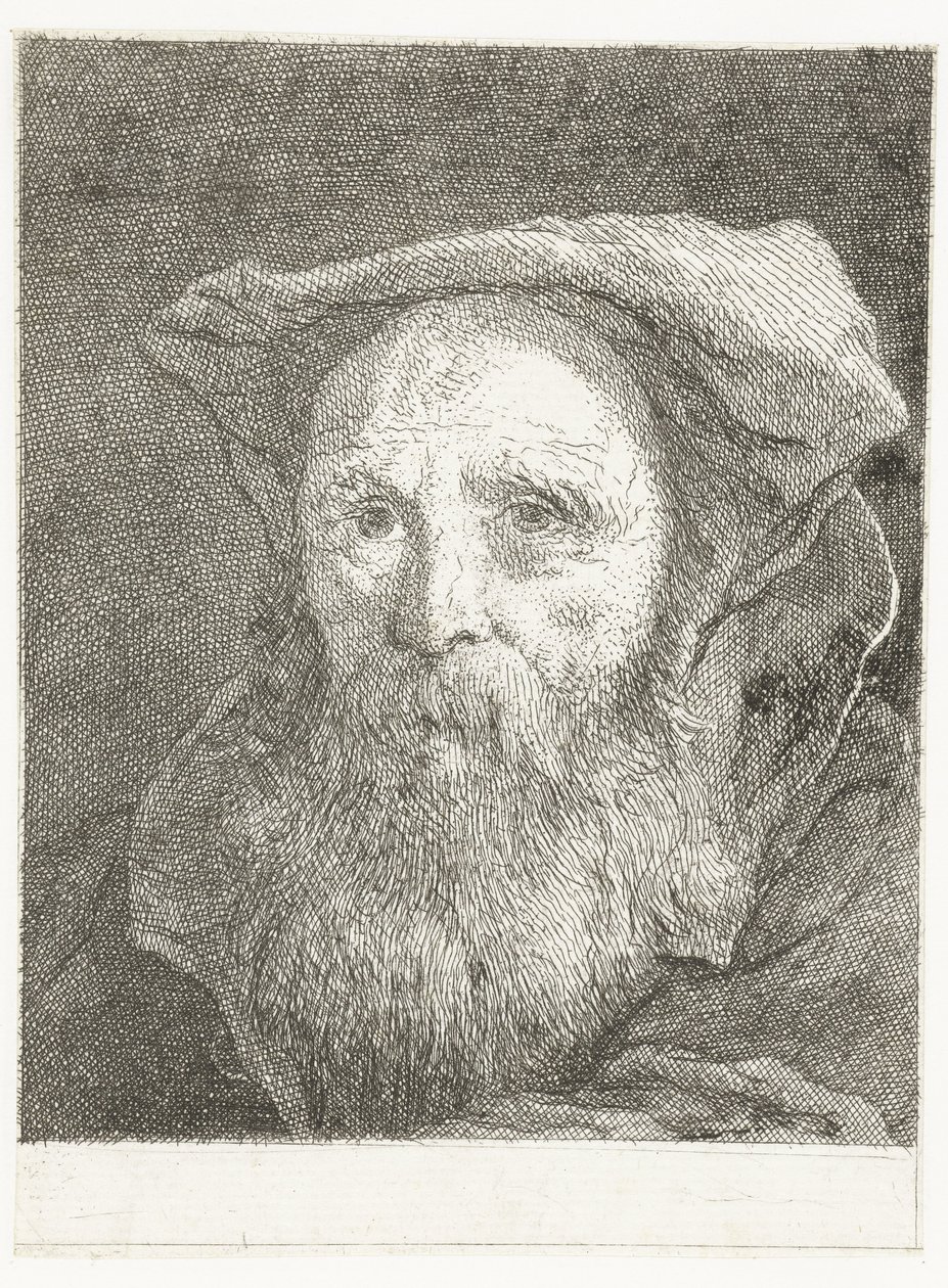 Gammal man med skägg och basker Samling av huvuden (serietitel) Raccolta di Teste (serietitel) av Giovanni Domenico Tiepolo