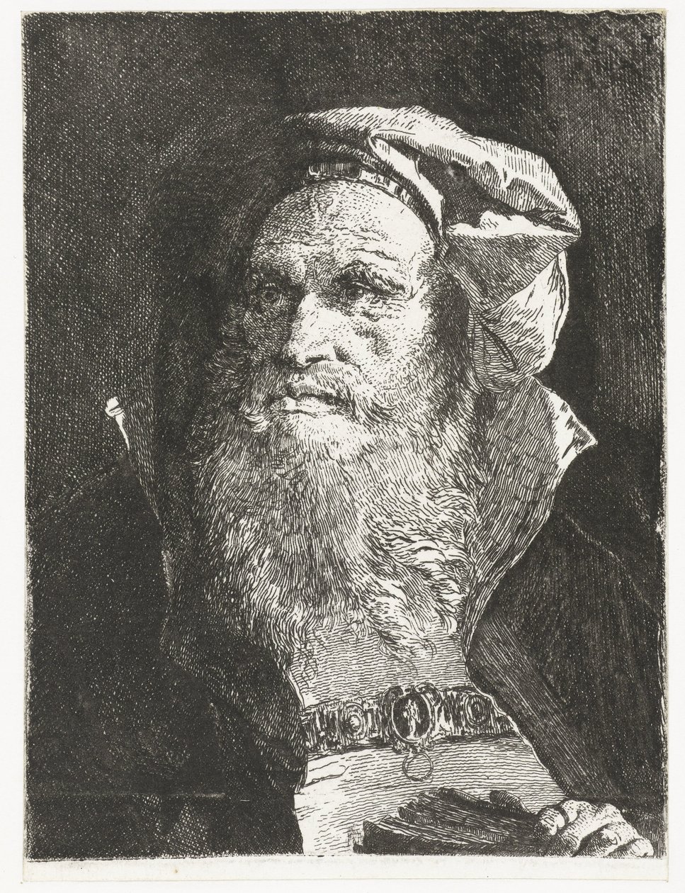 Gammal man med skägg och bok Samling av huvuden (serietitel) Raccolta di Teste (serietitel) av Giovanni Domenico Tiepolo