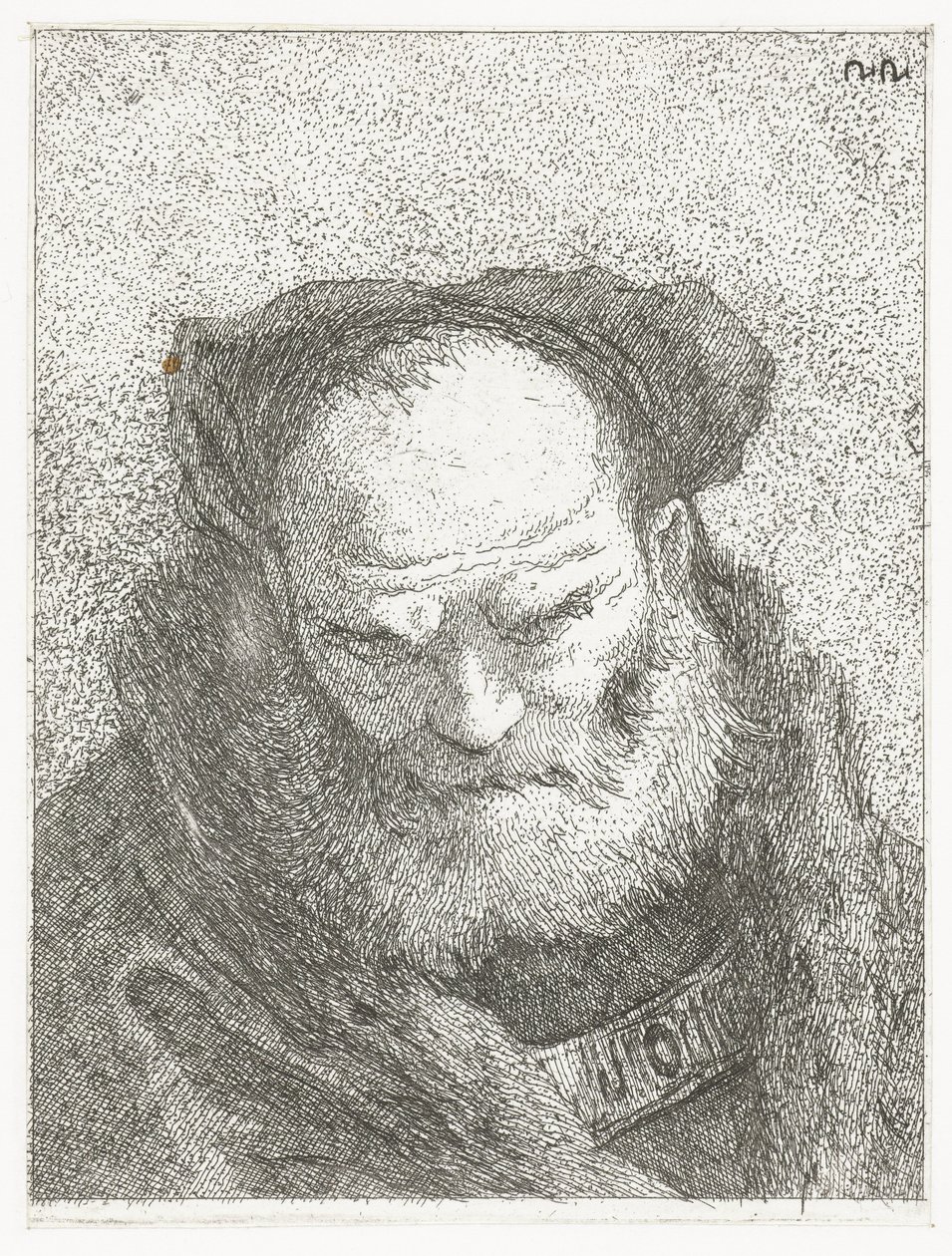 Gammal man med skägg och böjt huvud Samling av huvuden (serietitel) Raccolta di Teste (serietitel) av Giovanni Domenico Tiepolo