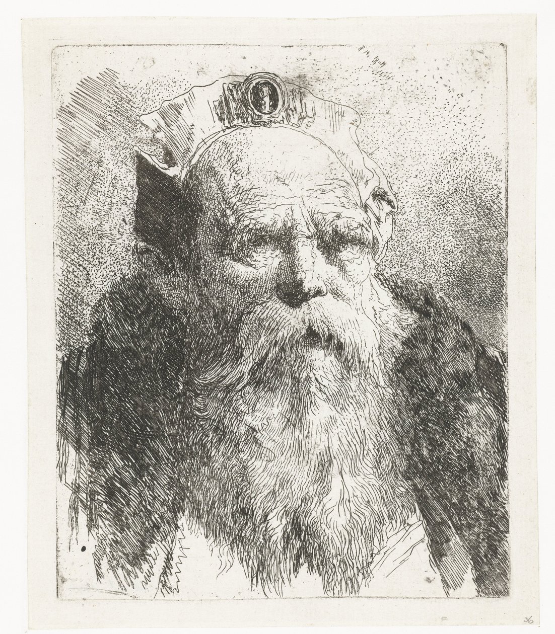 Gammal man med skägg och hatt med smycken Samling av huvuden (serietitel) Raccolta di Teste (serietitel) av Giovanni Domenico Tiepolo