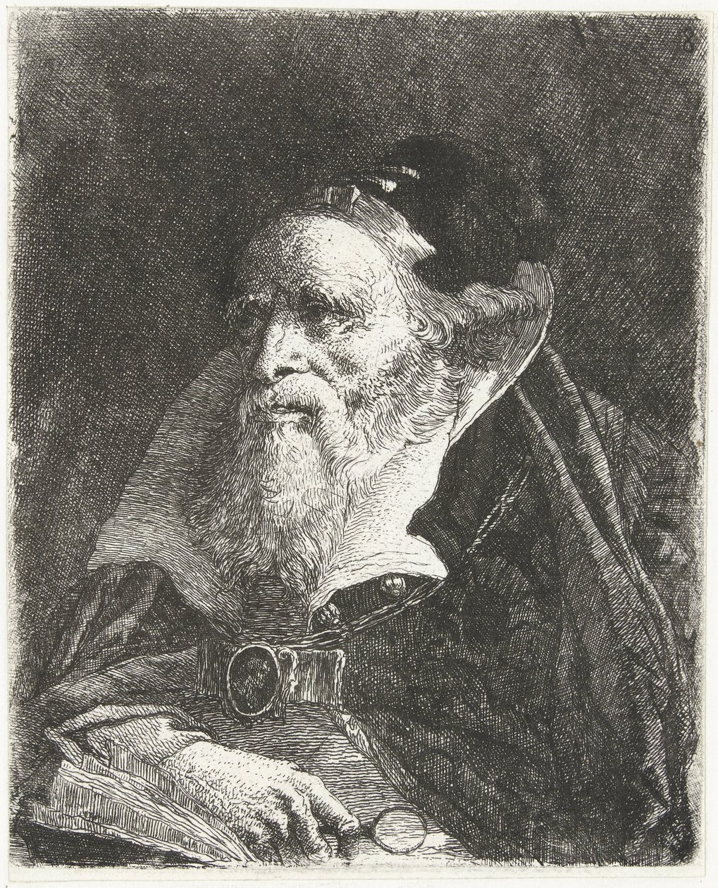 Gammal man med bok och förstoringsglas Samling av huvuden (serietitel) Raccolta di Teste (serietitel) av Giovanni Domenico Tiepolo