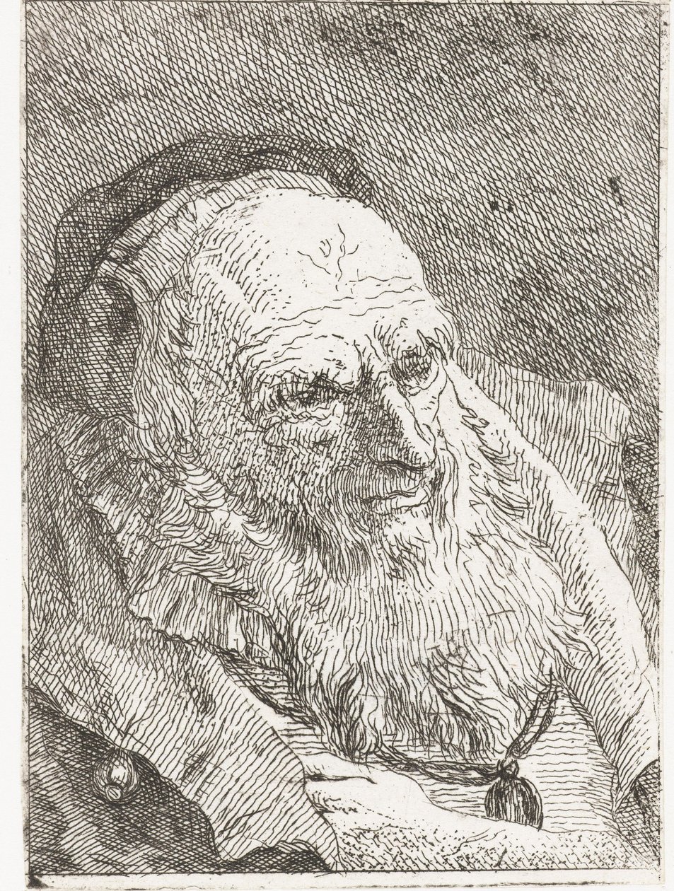 Gammal man med handen instucken under manteln av Giovanni Domenico Tiepolo