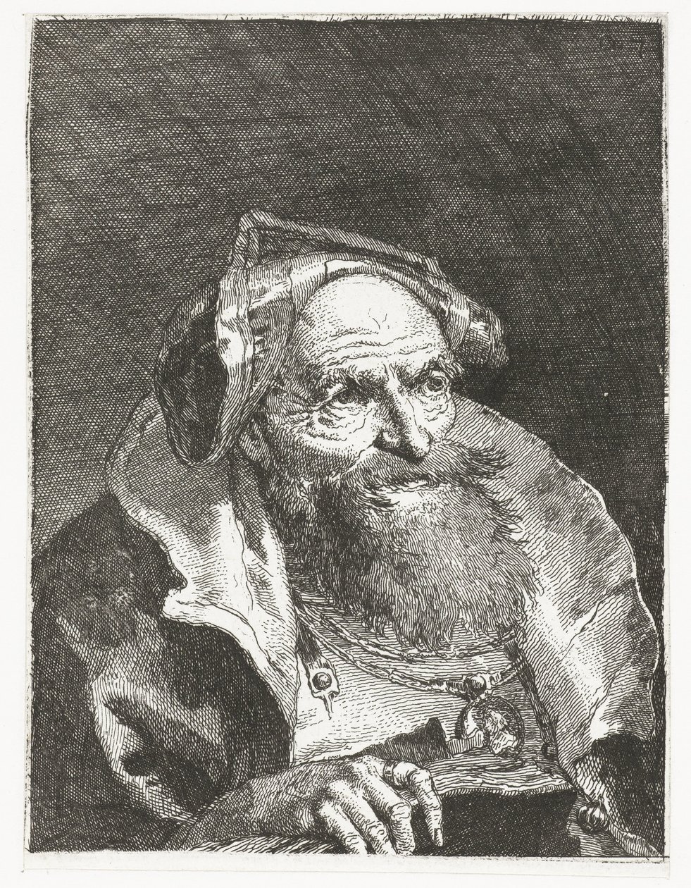 Gammal man med kedja och bok Samling av huvuden (serietitel) Raccolta di Teste (serietitel) av Giovanni Domenico Tiepolo
