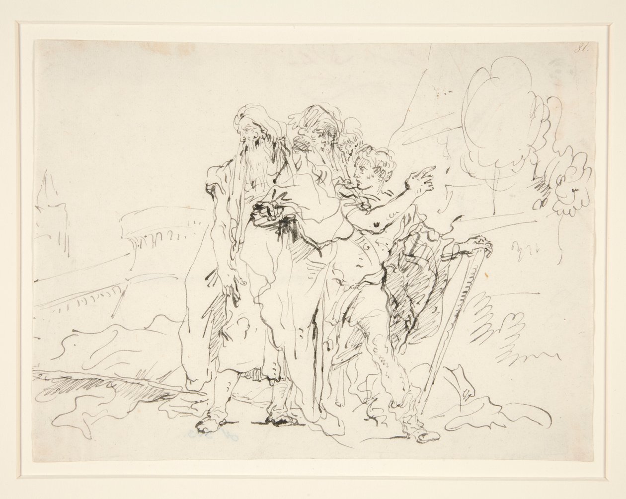Priam och följeslagare utanför Trojas murar av Giovanni Domenico Tiepolo
