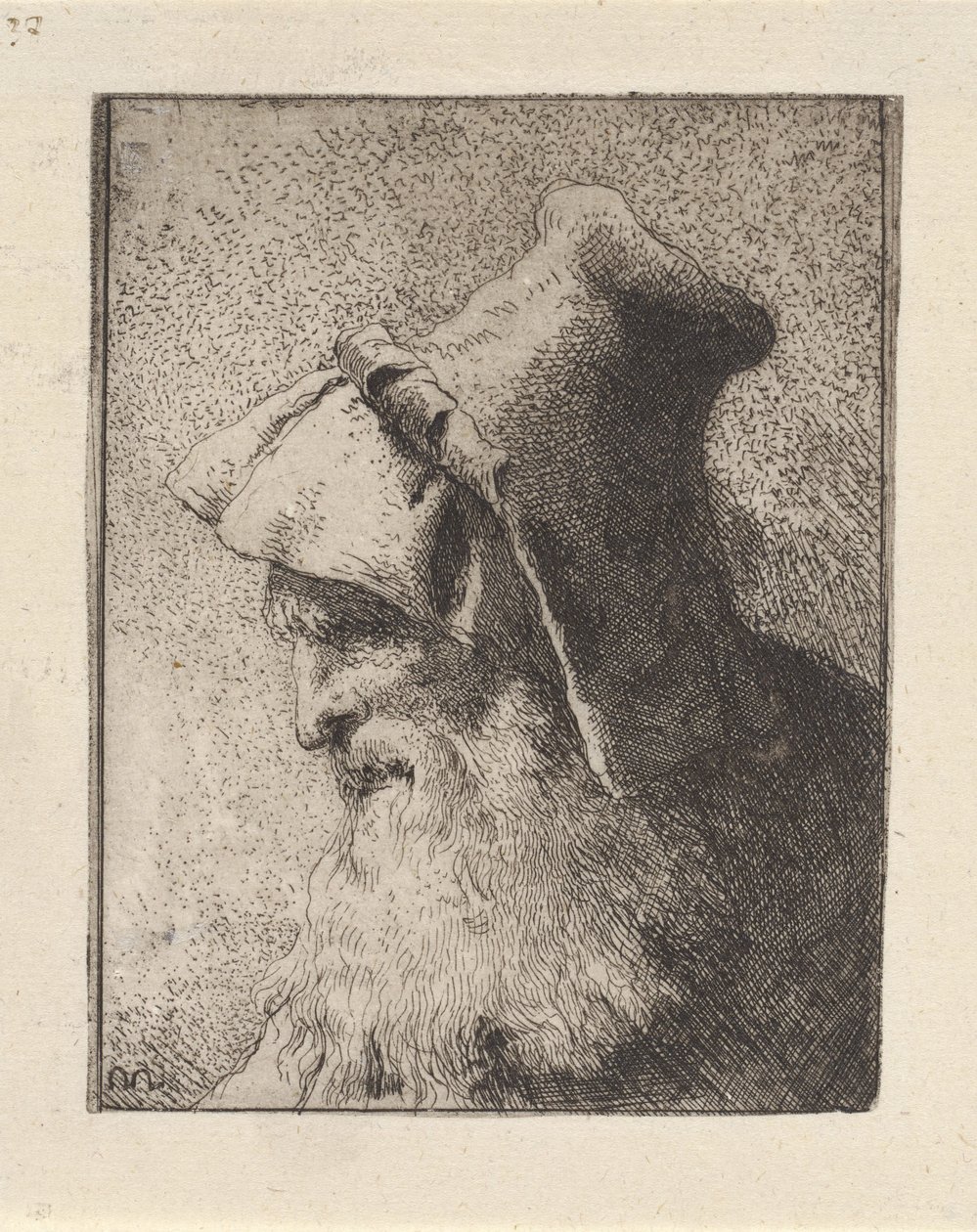 Profil av en äldre man med skägg, ur ”Raccolta di Teste” (Samling av huvuden) av Giovanni Domenico Tiepolo