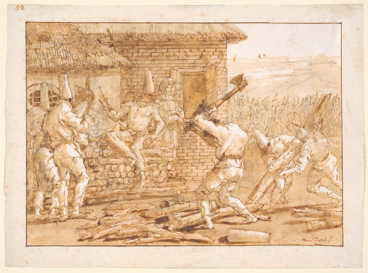 Punchinello hacka stockar av Giovanni Domenico Tiepolo