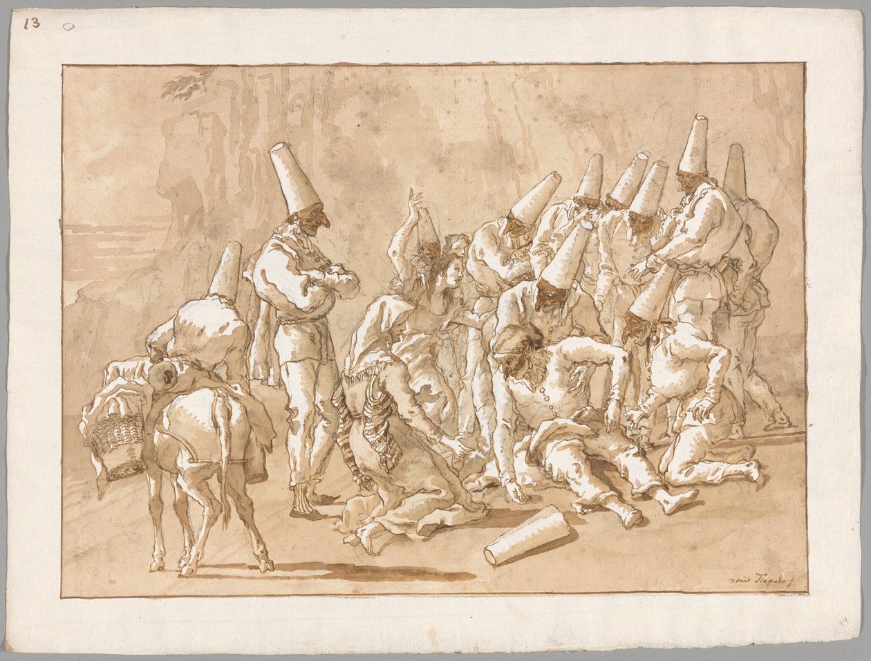 Punchinello kollapsar på vägen av Giovanni Domenico Tiepolo