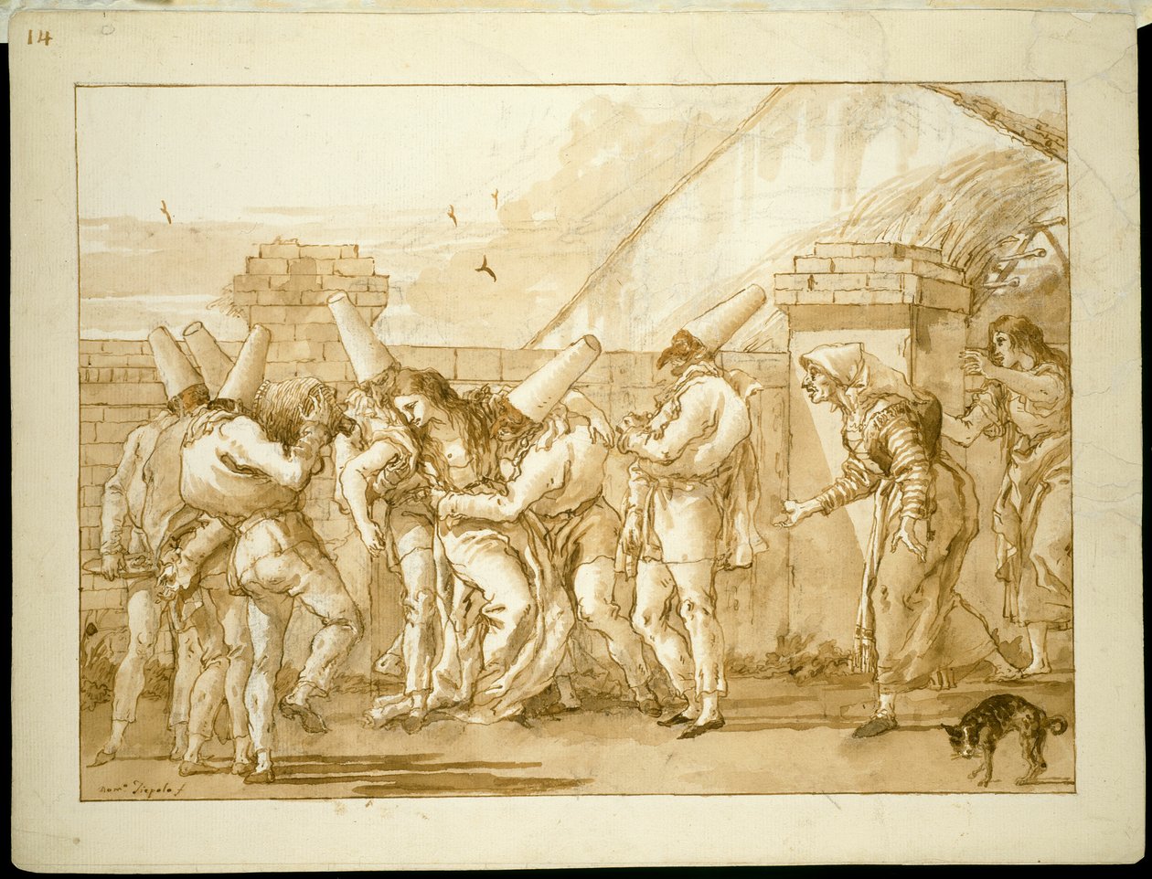 Punchinellos älskarinna svimmar av Giovanni Domenico Tiepolo
