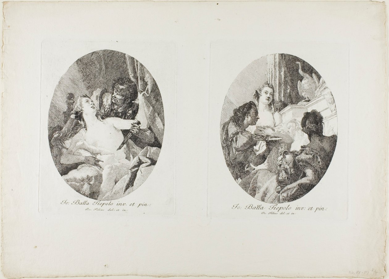 Tarquin och Lucretia och Cleopatra hedrade med gåvor av Giovanni Domenico Tiepolo