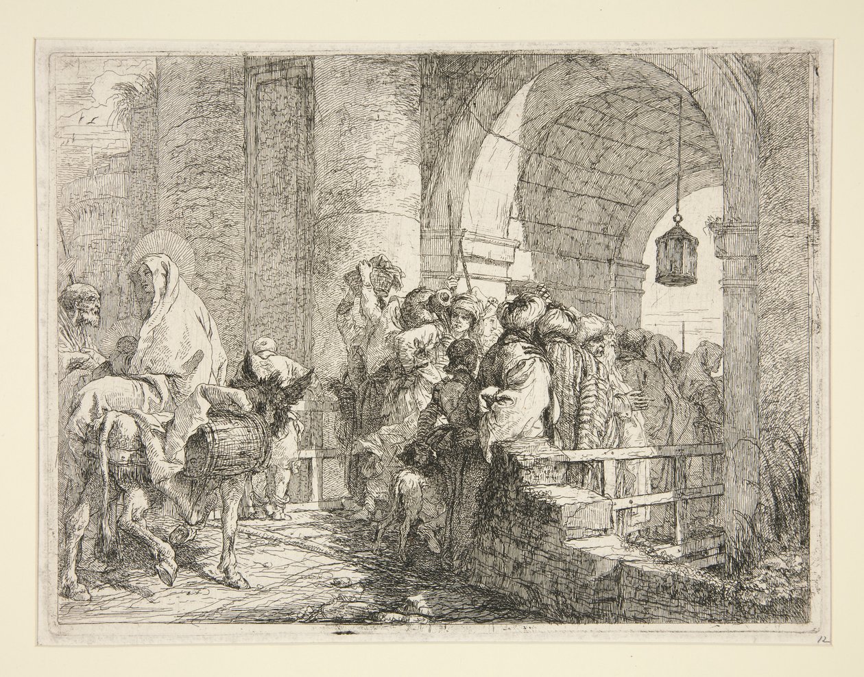The Arrival of the Holy Family at the Gate of a Town, från serien Idee pittoresche sopra la fuga in Egitto (Flight into Egypt) av Giovanni Domenico Tiepolo