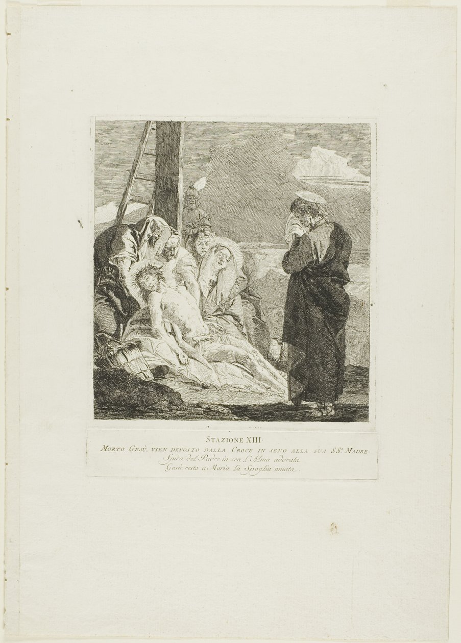 Nedtagningen, plansch tretton från Korsvägsstationen av Giovanni Domenico Tiepolo