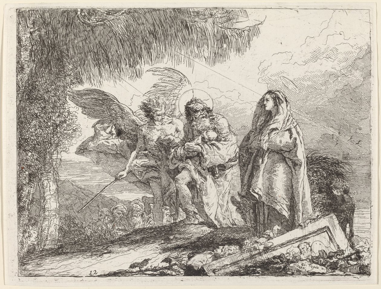 Flygningen, helig familj som går med ängeln av Giovanni Domenico Tiepolo