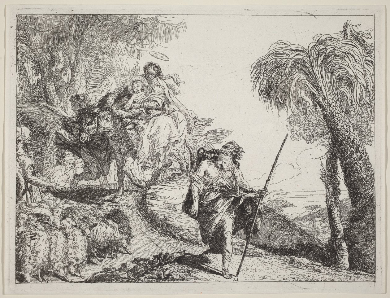 Flykten med Josef i förgrunden av Giovanni Domenico Tiepolo