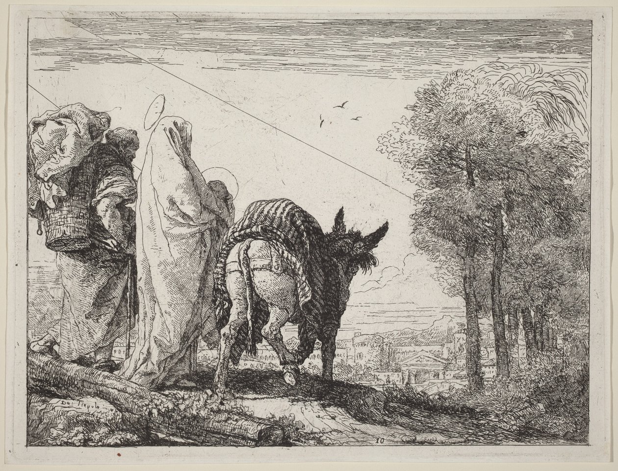 Flykten med den heliga familjen till vänster av Giovanni Domenico Tiepolo