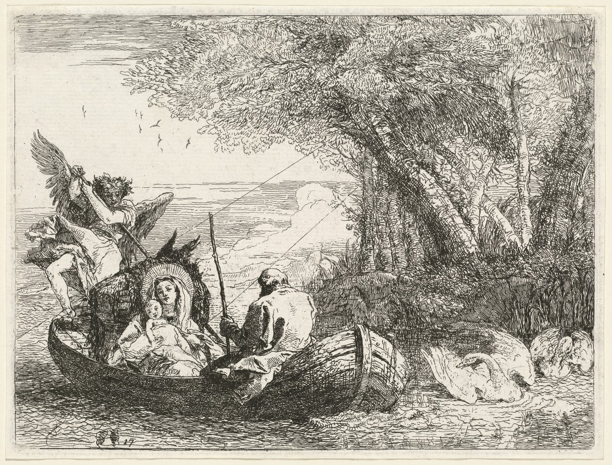 Den heliga familjen färjas över floden av Giovanni Domenico Tiepolo