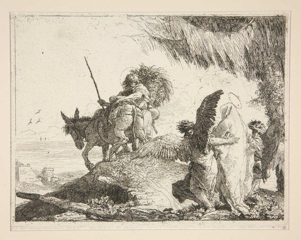 Den heliga familjen mellan två änglar, från serien Idee pittoresche sopra la fuga in Egitto (Flight into Egypt) av Giovanni Domenico Tiepolo