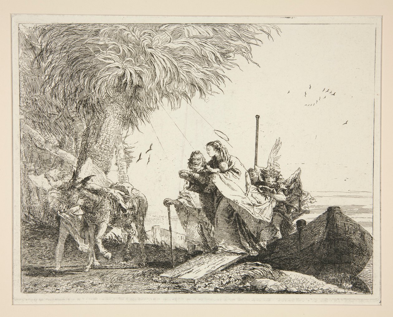 The Holy Family Disembarking, från serien Flight into Egypt av Giovanni Domenico Tiepolo