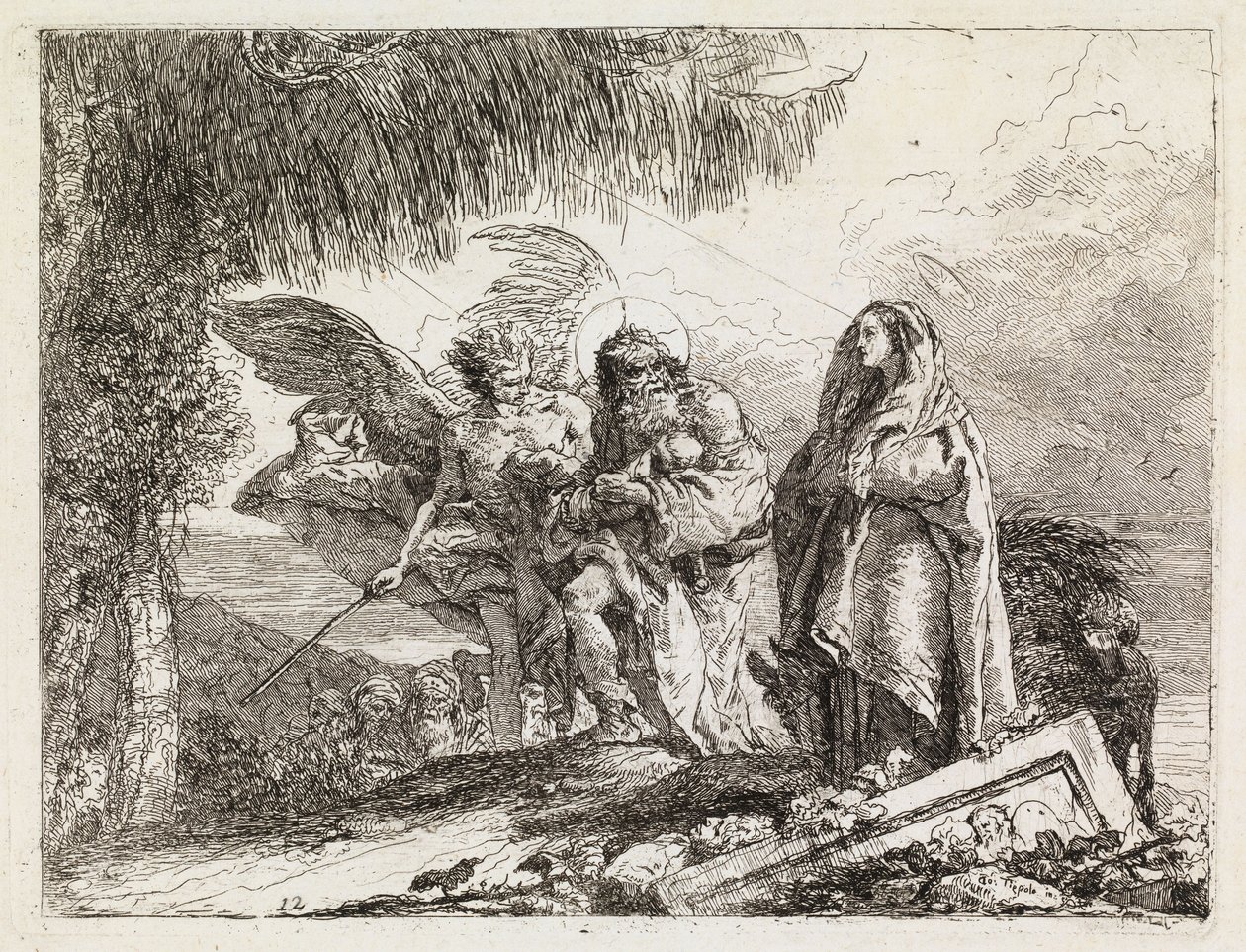Den heliga familjen eskorterad av en ängel (Flykten till Egypten XII) av Giovanni Domenico Tiepolo