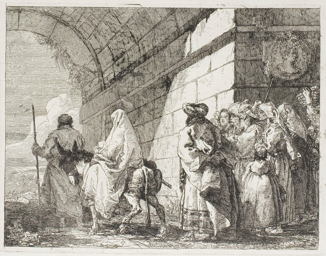 The Holy Family Leaving by a City Gate, skylt sju från The Flight into Egypt av Giovanni Domenico Tiepolo